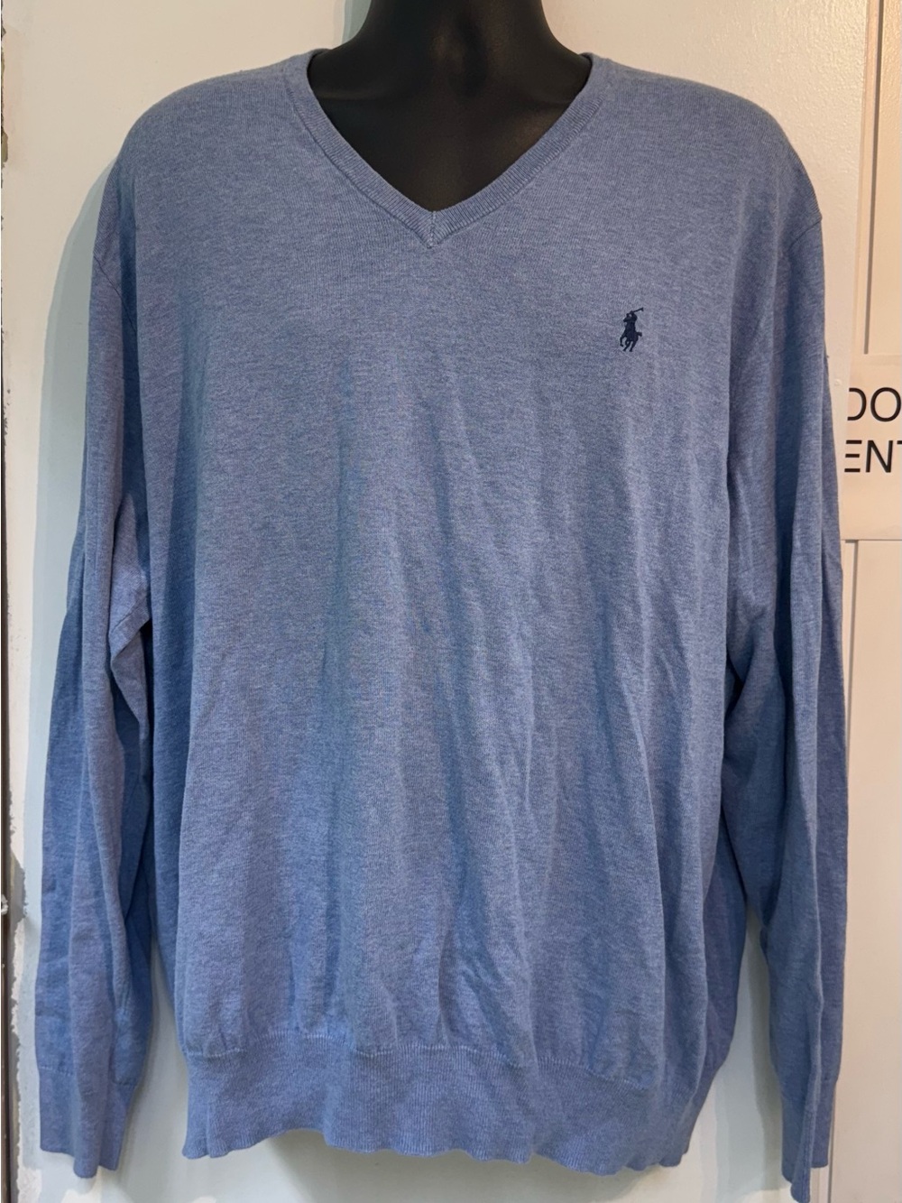 Polo Ralph Lauren Sweater Blue V Neck Pima Cotton Pullover Mens XXL Pony Preppy